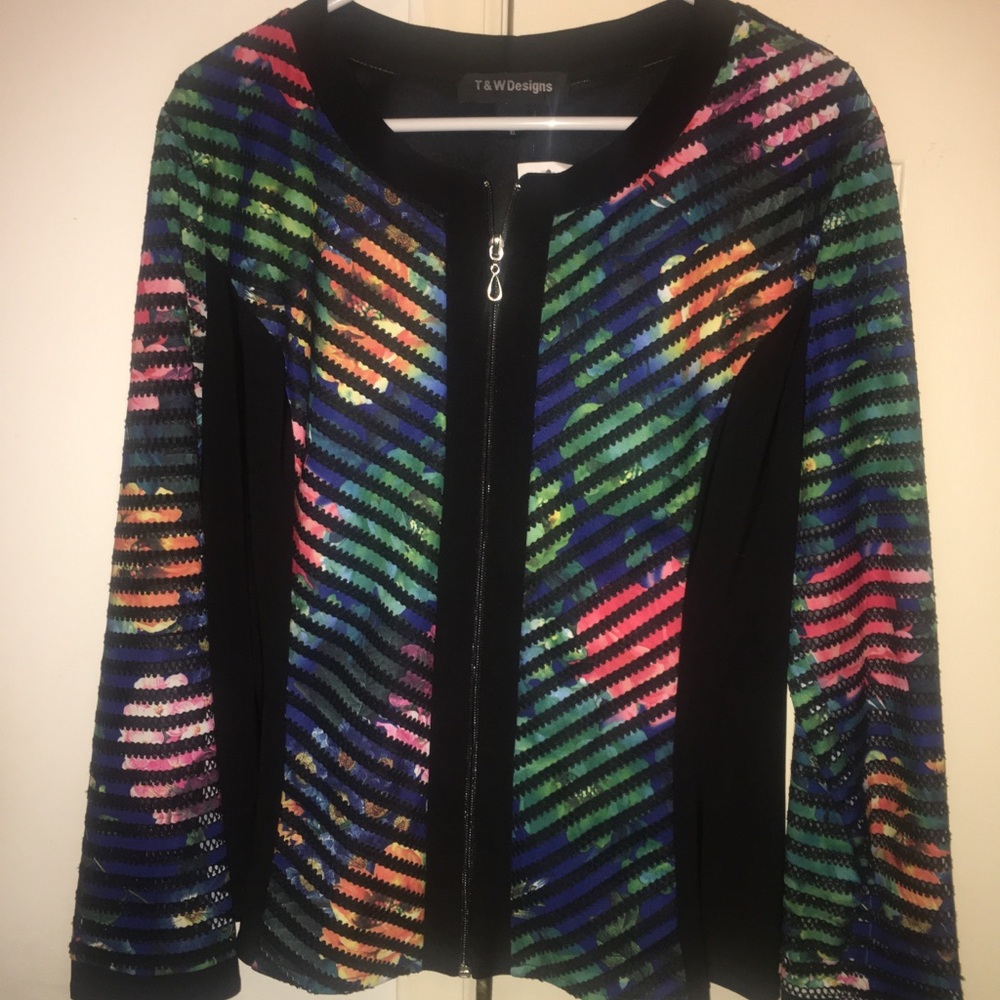 Multicolor-on-Black, ZIP-Front Jacket